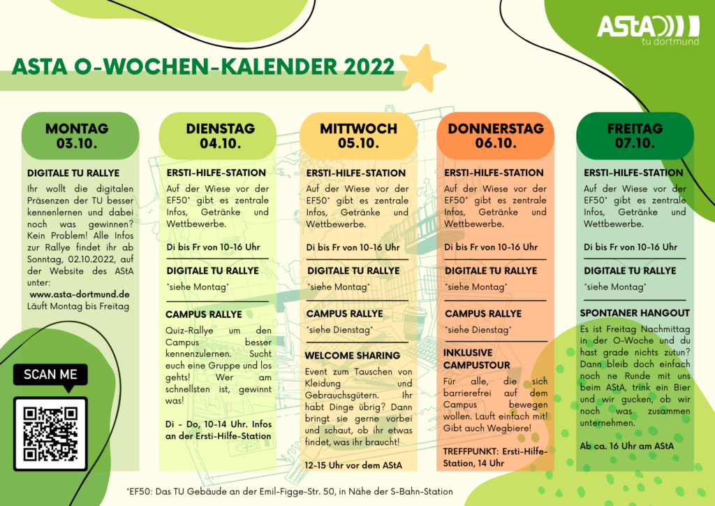 Grafischer Kalender zu den Events während der O-Woche der TU Dortmund 2022
